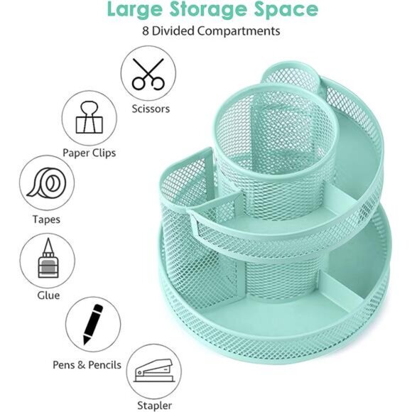 Teal Kawaii Desk Supplies and Accessories,Cute Spinning Pen/Pencil Organizer - Picture 5 of 7